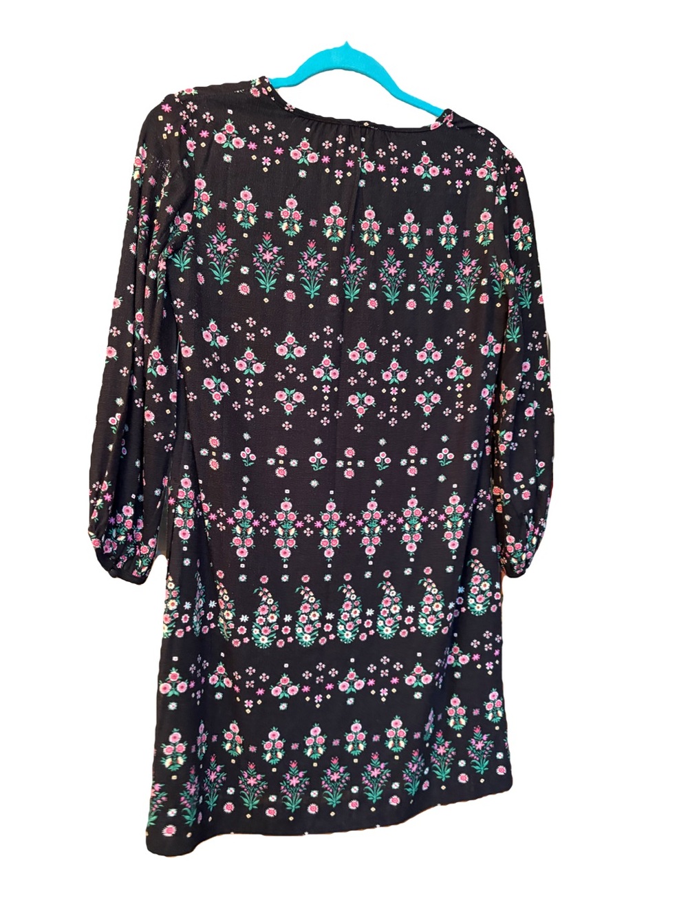 Ann Taylor Floral Pattern Split Neck Cotton Linen Shift Dress - Picture 3 of 4